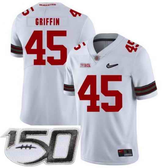 Ohio State Buckeyes 45 Archie Griffin White Diamond Nike Logo College Football Stitched 150th Anniversary Patch Jersey